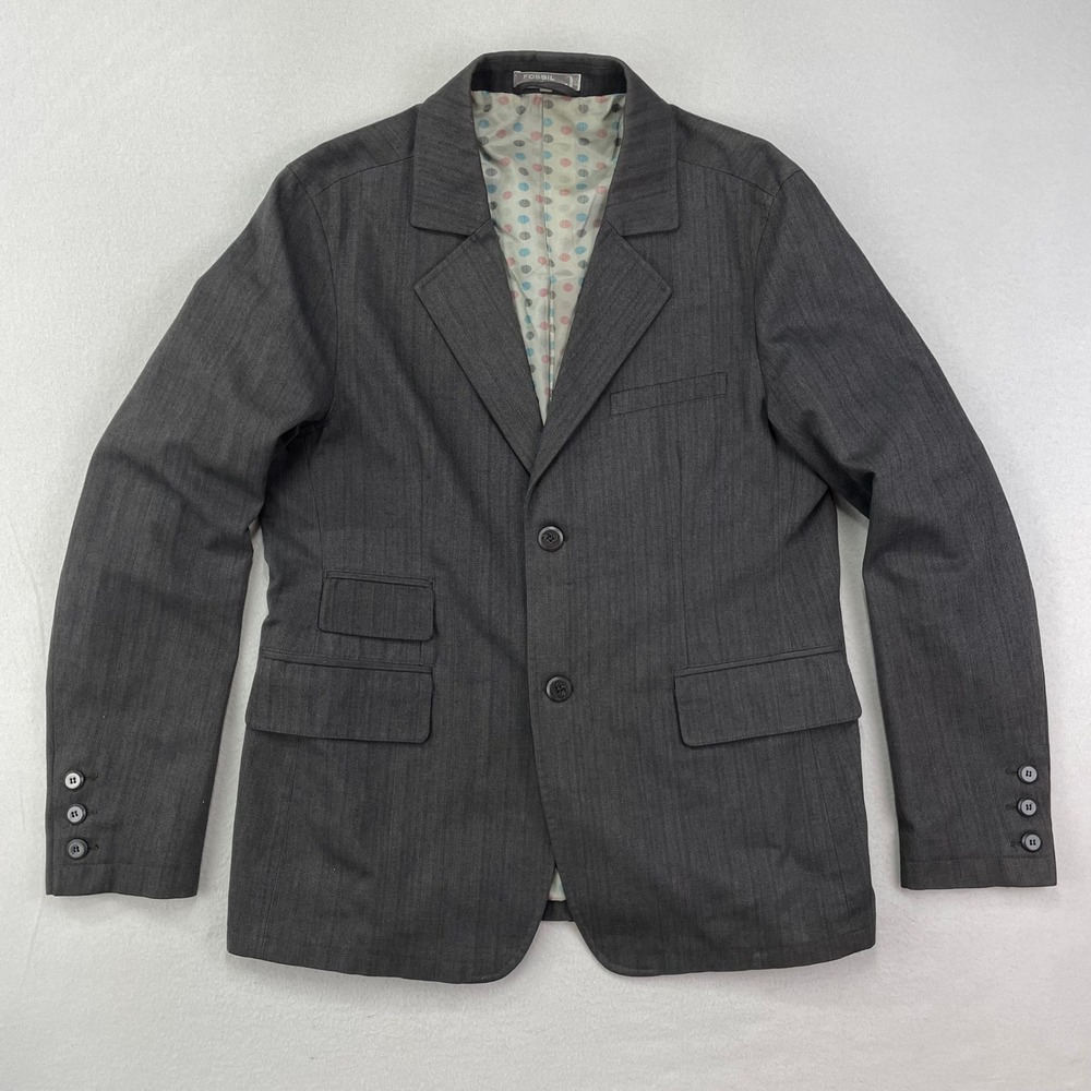 FOSSIL‎ 54 Blazer Jacket Mens Large Brown Herringbone Twill 2-Button Sport Coat